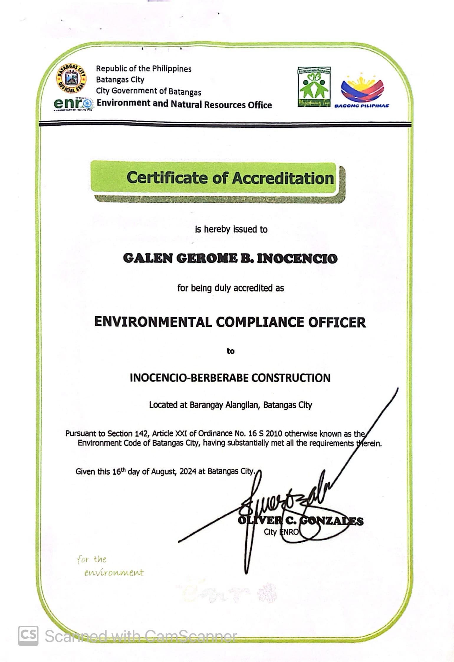 ENRO Permit to Operate